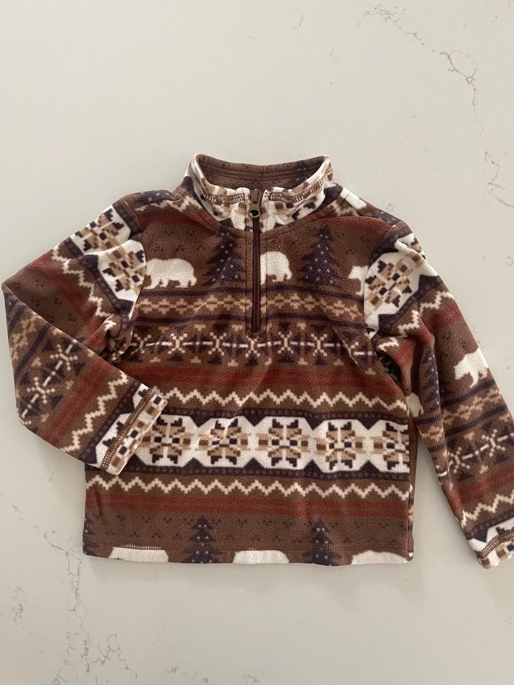 The Children's Place Brown & White Bear Pattern Fleece Half-Zip Jacket